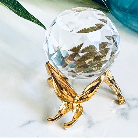 Faux Crystal Sphere Faceted Ball Gold Butterfly Stand Boho Magical Home Decor - Picture 6 of 11